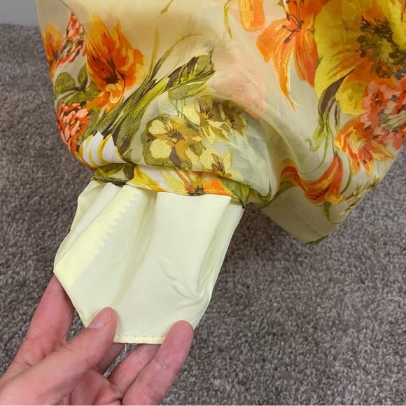 VINTAGE 1970s 2 Piece Set Yellow Floral Maxi Dress & Sheer Jacket Set - Picture 12 of 15